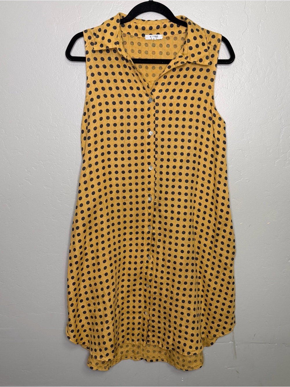 Vintage Rosemarine 100% Linen Polka Dot Sleeveless Shirt Dress, made in Italy S